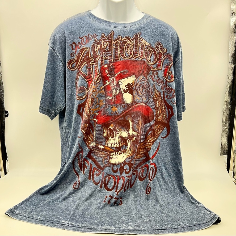 Affliction Dark Blue Aficianados Series Distressed Short Sleeve Shirt Men’s 3XL